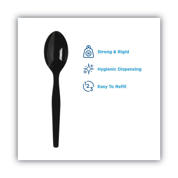 SmartStock Plastic Cutlery Refill, Series-O, Mediumweight Spoon, Black, 40/Pack, 24 Packs/Carton