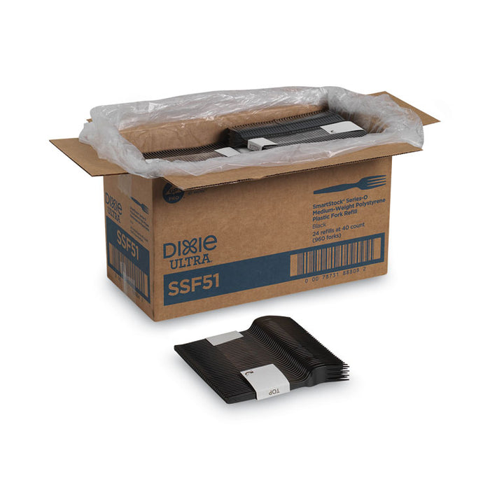 SmartStock Plastic Cutlery Refill, Series-O, Mediumweight Fork, Black, 40/Pack, 24 Packs/Carton