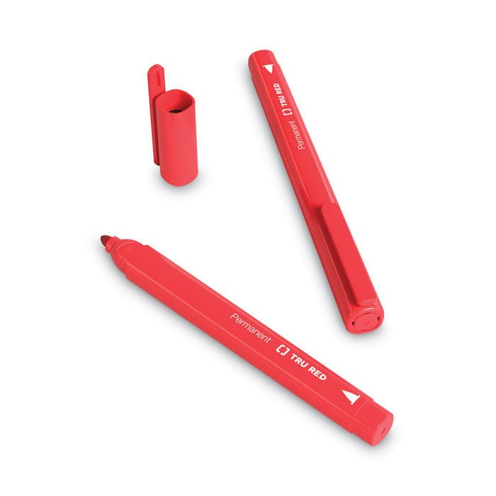 Permanent Marker, Pen-Style, Fine Bullet Tip, Red, Dozen