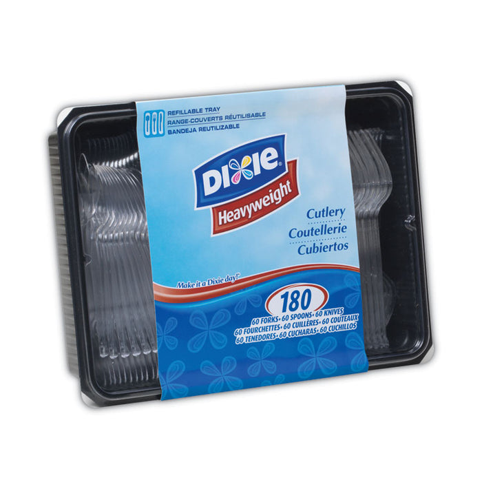 Cutlery Keeper Tray with Clear Plastic Utensils, Heavyweight, Fork/Knife/Spoon, Plastic, Crystal Clear, 1,800/Carton