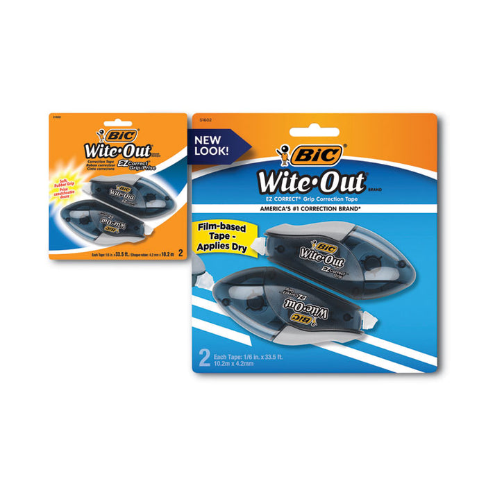 Wite-Out Brand EZ Correct Grip Correction Tape, Non-Refillable, 0.17" x 33.5 ft, Translucent Smoke Dispenser, 2/Pack