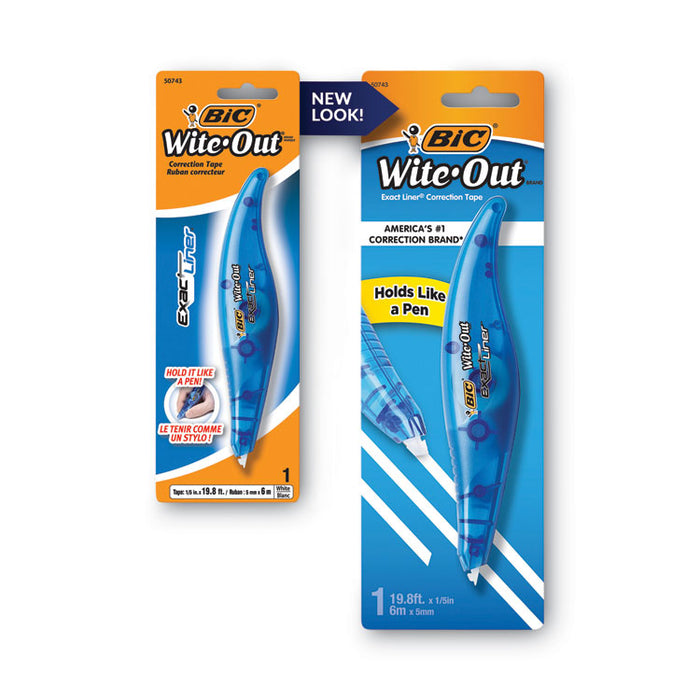 Wite-Out Brand Exact Liner Correction Tape, Non-Refillable, 0.2" x 19.67 ft, White Tape, Translucent Blue Dispenser