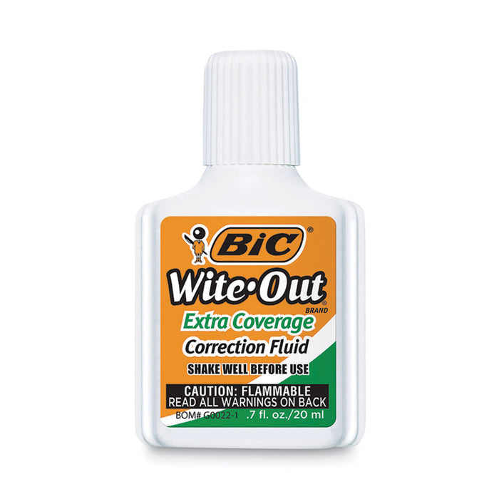 Wite-Out Extra Coverage Correction Fluid Value Pack, Foam Brush Tip Applicator, 0.68 oz Bottle, White, Dozen