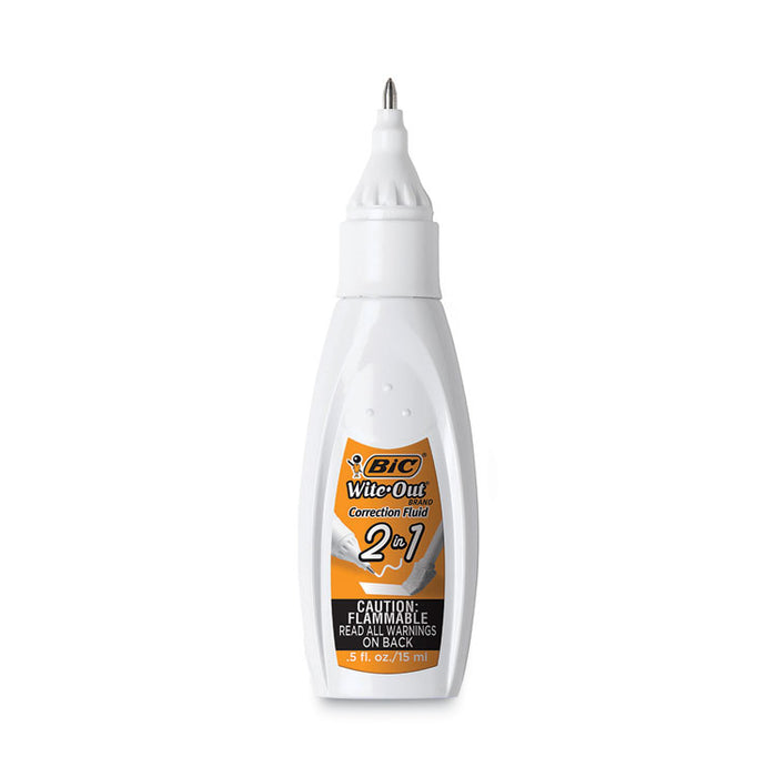 Wite-Out 2-in-1 Correction Fluid, Foam Brush and Rollerball Tip Applicators, 0.51 oz Bottle, White