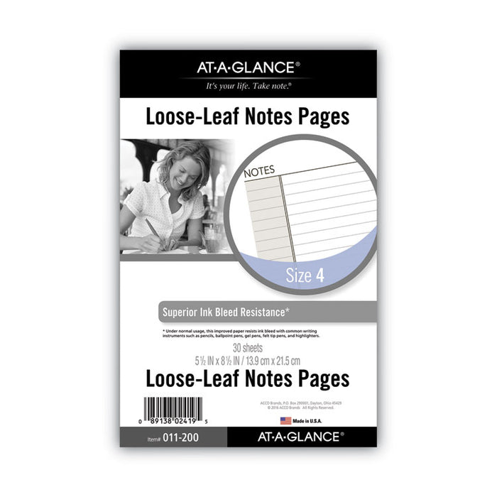 Lined Notes Pages for Planners/Organizers, 8.5 x 5.5, White Sheets, Undated, 30 Sheets