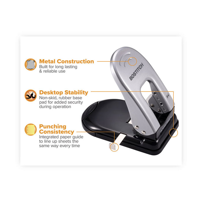 40-Sheet EZ Squeeze Two-Hole Punch, 9/32" Holes, Black/Silver