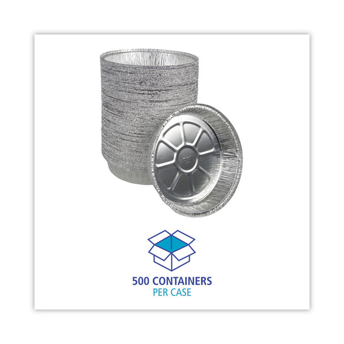 Round Aluminum To-Go Containers, 300 Gauge, 48 oz, 9" Diameter x 1.66" h, Silver, 500/Carton