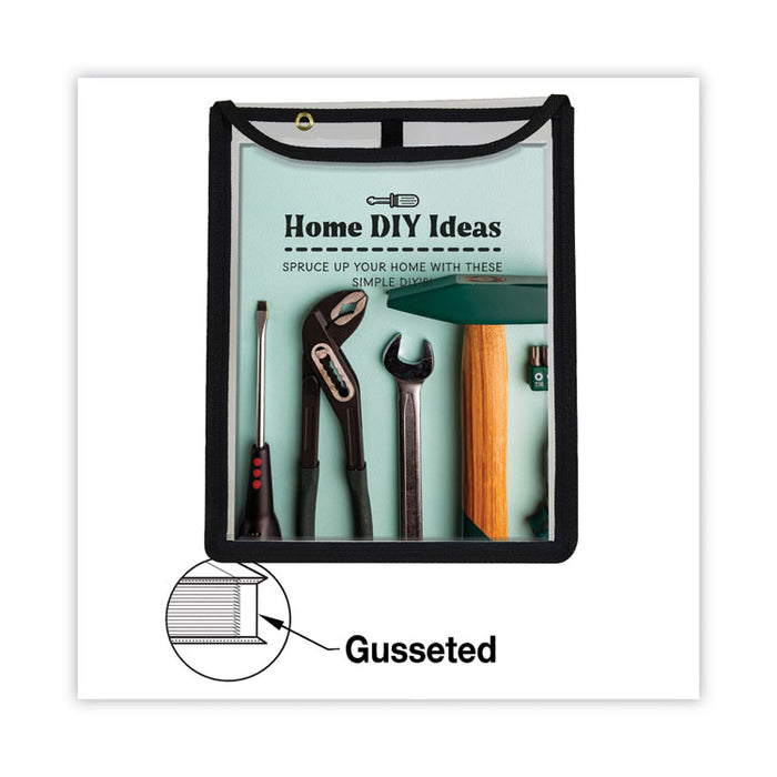High-Capacity Stitched Shop Ticket Holders, 1" Expansion, Super Heavy-Duty, 9 x 12 Insert, Clear Front, Black Border, 15/Box