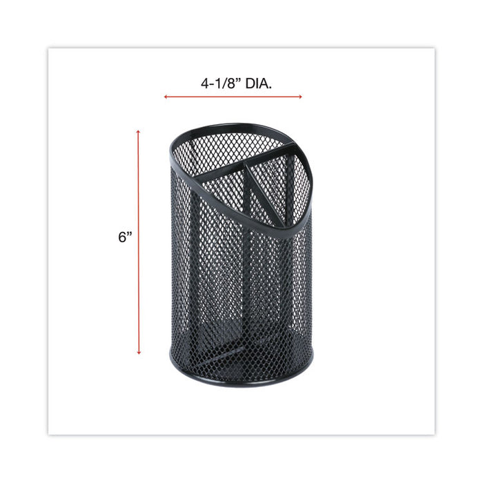 Metal Mesh 3-Compartment Pencil Cup, 4.13" Diameter x 6"h, Black
