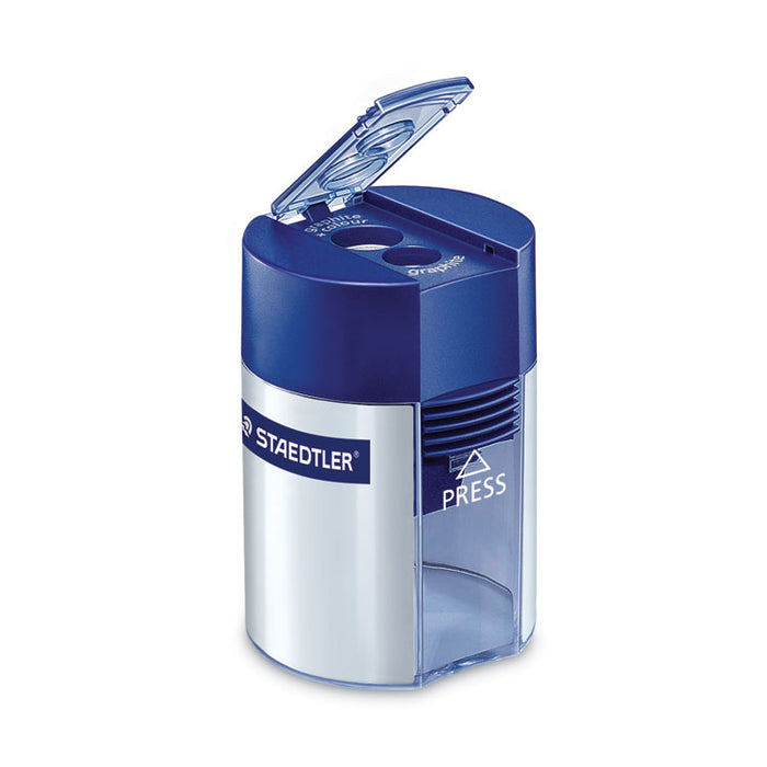 Handheld Manual Double-Hole Plastic Sharpener, 1.57 x 1.65 x 2.2, Blue/Silver, 6/Box