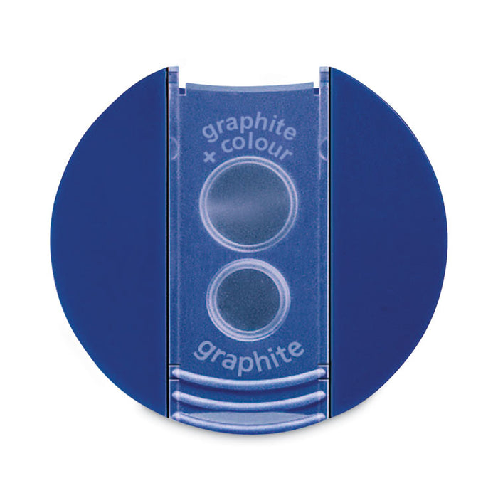 Handheld Manual Double-Hole Plastic Sharpener, 1.57 x 1.65 x 2.2, Blue/Silver, 6/Box