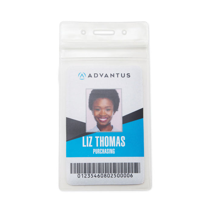 Resealable ID Badge Holders, Vertical Orientation, Transparent Frost 2.68" x 5" Holder, 2.38" x 3.75" Insert, 50/Pack