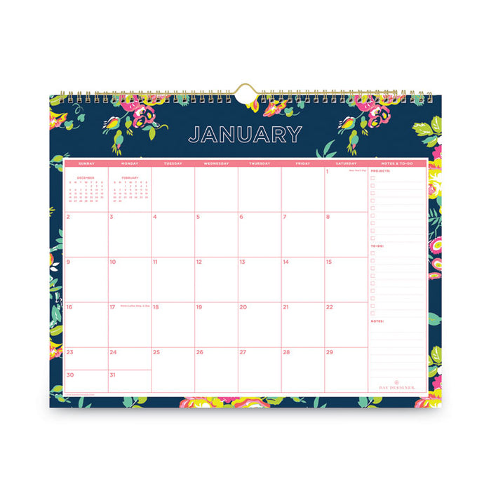 Day Designer Peyton Wall Calendar, Floral Artwork, 15 x 12, White/Navy Sheets, 12-Month (Jan to Dec): 2026