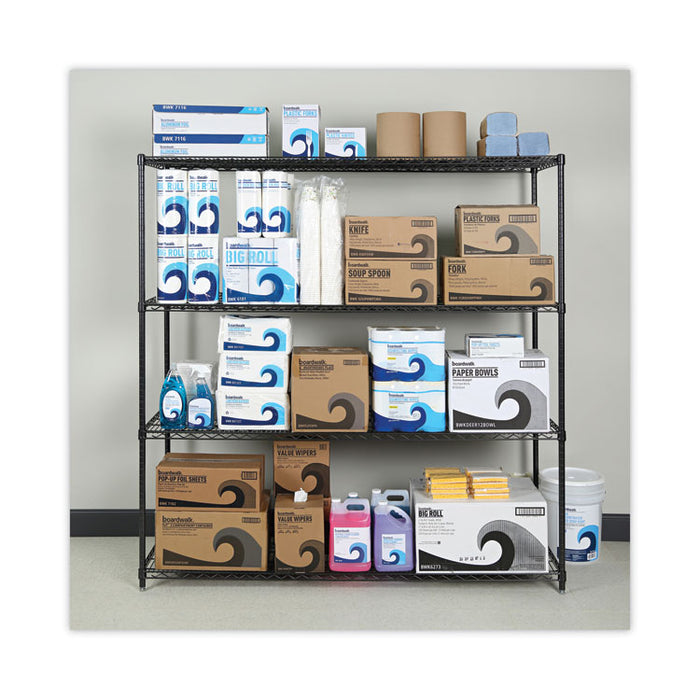 BA Plus Wire Shelving Kit, Four-Shelf, 72w x 24d x 72h, Black Anthracite Plus