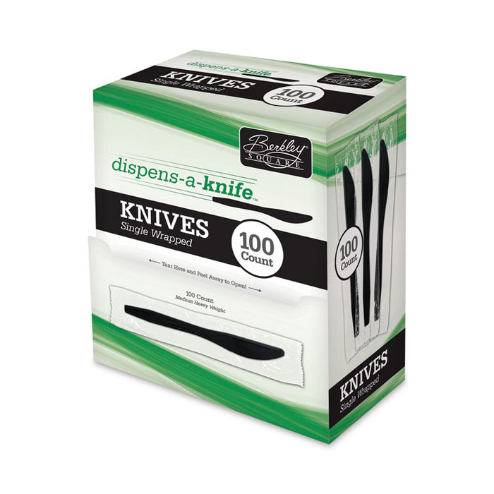 Dispens-a-Knife, Individually Wrapped, Mediumweight Knife, Plastic, Black, 100/Box