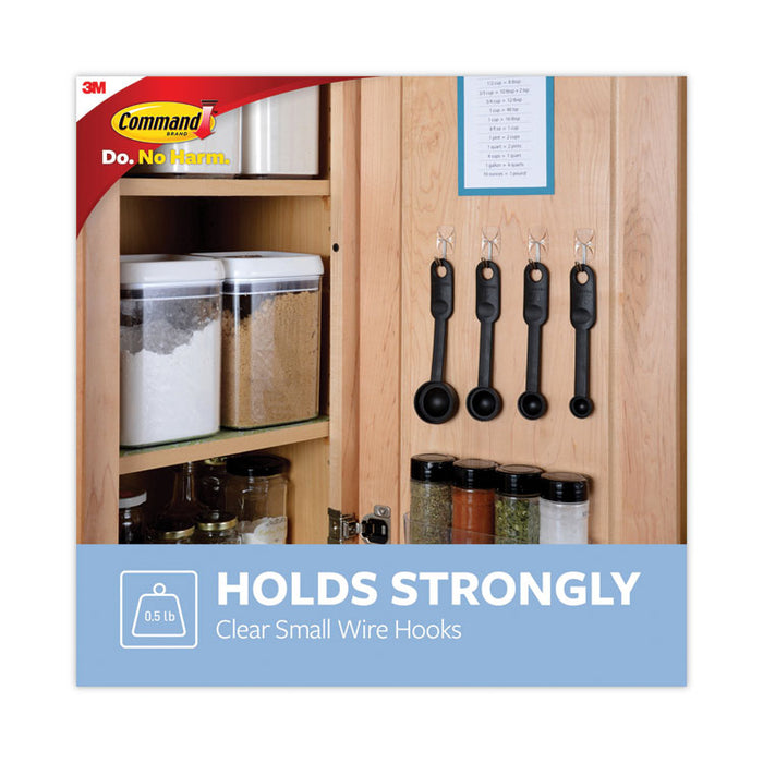 Small Wire Hooks, Small, Plastic/Metal, Clear, 0.5 lb Capacity, Clear, 15 Hooks and 20 Strips/Pack