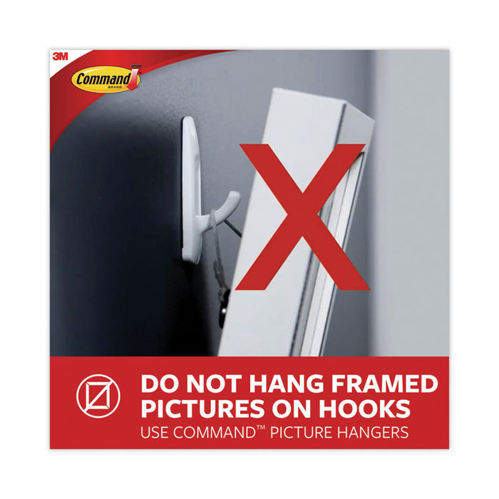 Small Wire Hooks, Small, Plastic/Metal, White, 0.5 lb Capacity, 22 Hooks and 24 Strips/Pack