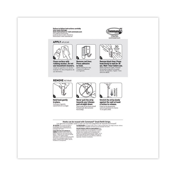 Small Wire Hooks, Small, Plastic/Metal, White, 0.5 lb Capacity, 22 Hooks and 24 Strips/Pack