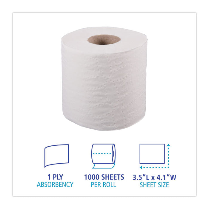 One-Ply Toilet Tissue, Septic Safe, White, 1,000 Sheets/Roll, 96 Rolls/Carton
