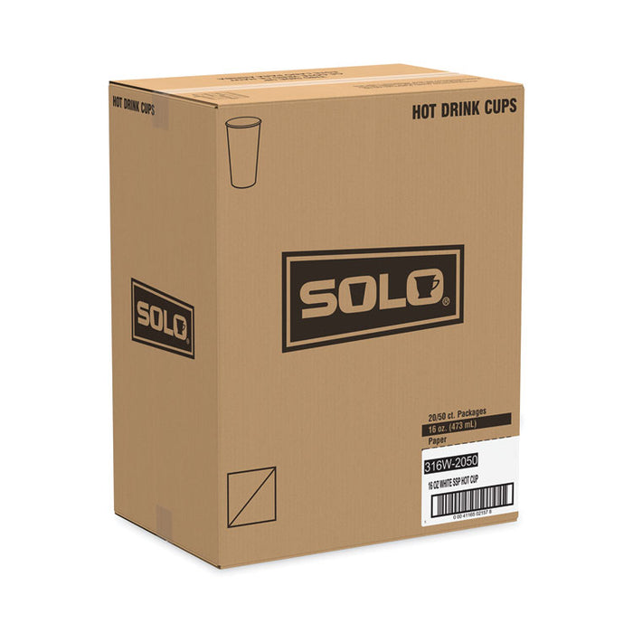 Single-Sided Poly Paper Hot Cups, 16 oz, White, 50/Sleeve, 20 Sleeves/Carton