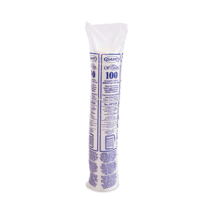 Optima Reclosable Lids for Hot Paper Cups, Fits 10 oz to 24 oz Hot Cups, Plastic, White, 1,000/Carton