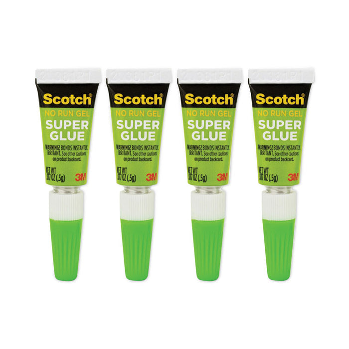Single Use Super Glue No-Run Gel, 0.02 oz, Dries Clear, 4/Pack