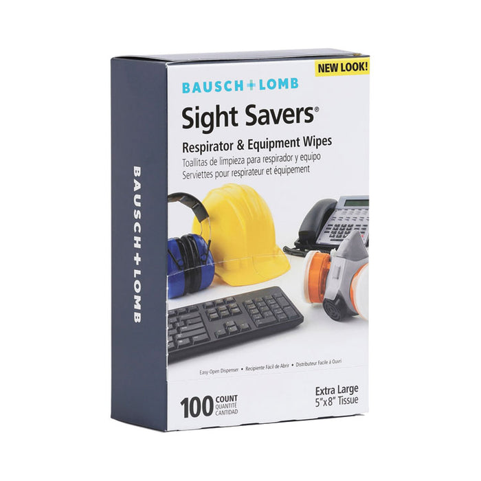 Sight Savers Respirator and Equipment Wipes, Cloth, 5 x 8, Unscented, White, 100/Box