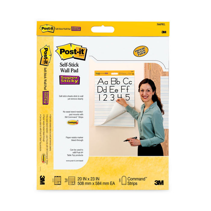 Self-Stick Wall Pad, Manuscript Format (3" Primary Rule), (20) White 20 x 23 Sheets, 2/Pack