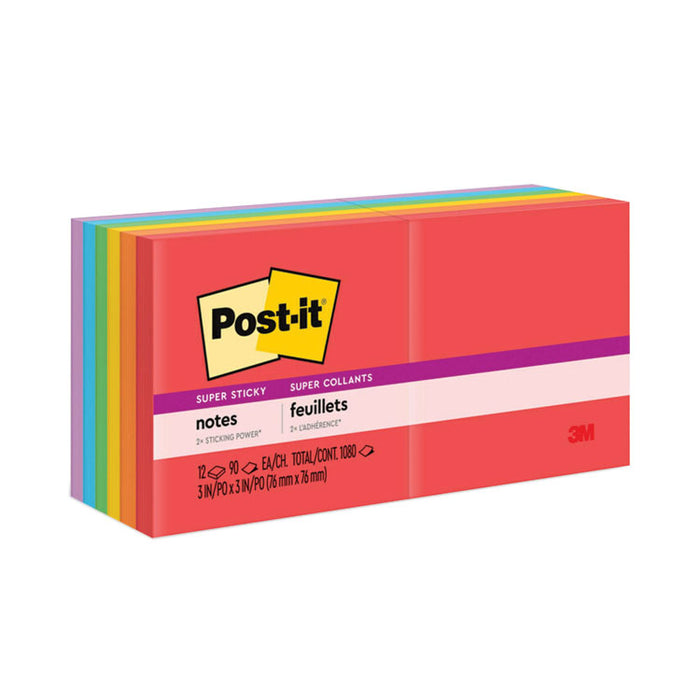 Pads in Playful Primary Collection Colors, 3" x 3", 90 Sheets/Pad, 12 Pads/Pack
