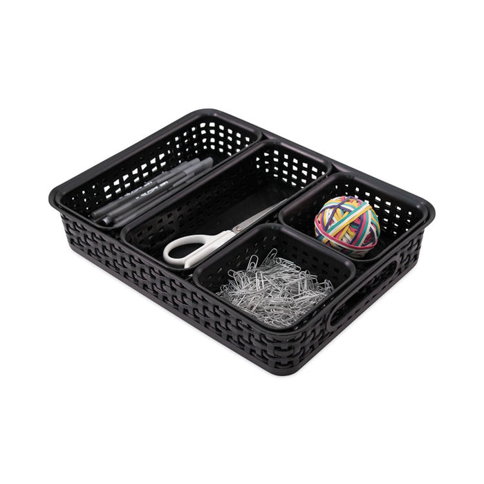 Plastic Weave Bin, Desk Organization Set, 13.8" x 10.1" x 4.68", Black, 5/Pack