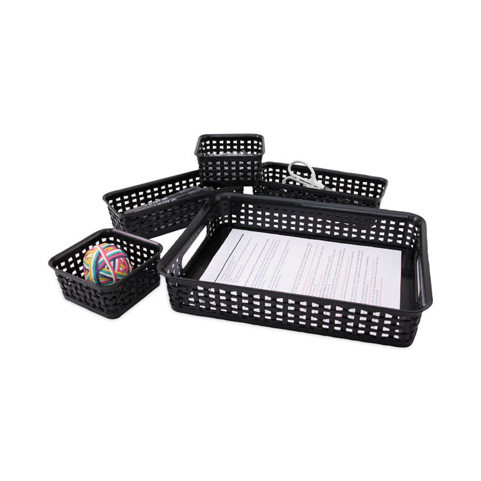 Plastic Weave Bin, Desk Organization Set, 13.8" x 10.1" x 4.68", Black, 5/Pack