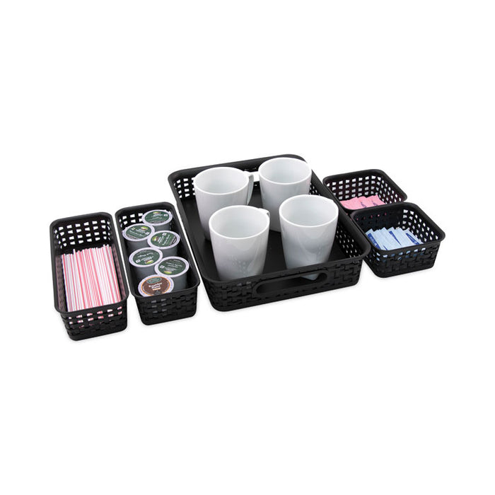 Plastic Weave Bin, Desk Organization Set, 13.8" x 10.1" x 4.68", Black, 5/Pack