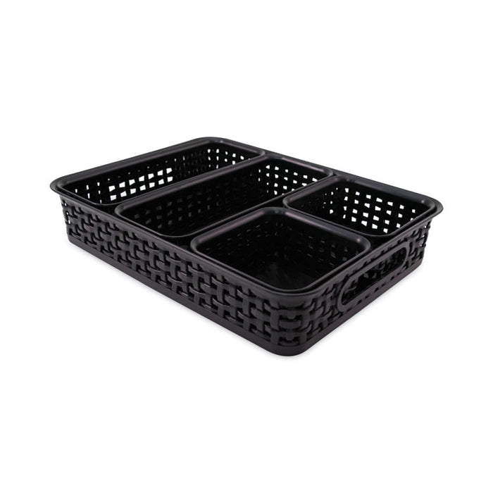 Plastic Weave Bin, Desk Organization Set, 13.8" x 10.1" x 4.68", Black, 5/Pack