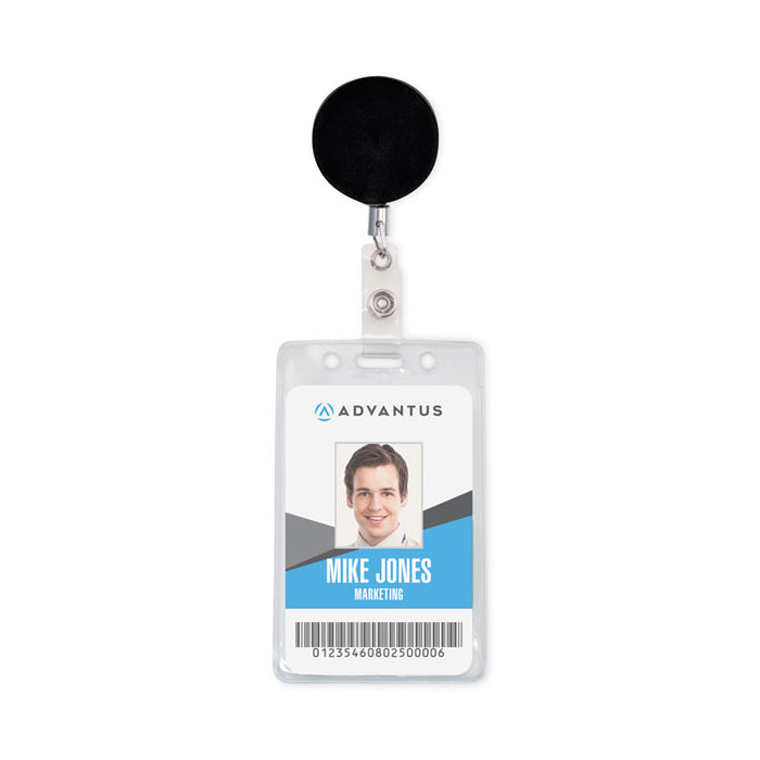 Premier Heavy-Duty Retractable ID Card Reel, 24" Extension, Black/Silver, 12/Box