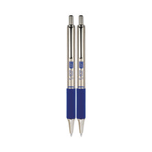 Load image into Gallery viewer, F-402 Ballpoint Pen, Retractable, Fine 0.7 mm, Blue Ink, Stainless Steel/Blue Barrel, 2/Pack

