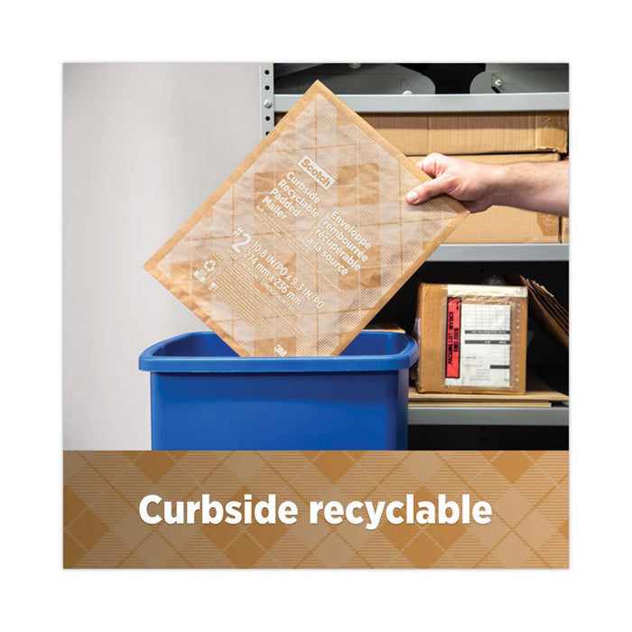 Curbside Recyclable Padded Mailer, #2, Bubble Cushion, Self-Adhesive Closure, 11.25 x 12, Natural Kraft, 100/Carton