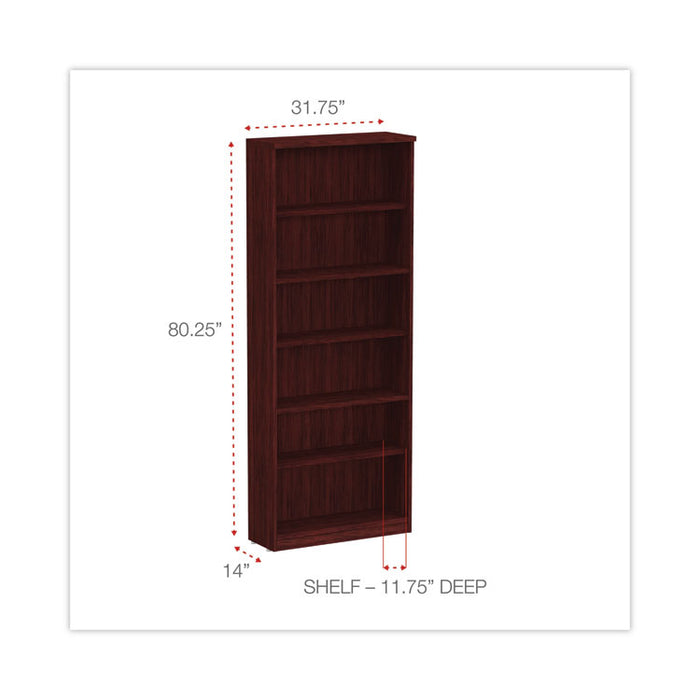 Alera Valencia Series Bookcase, Six-Shelf, 31.75w x 14d x 80.25h, Mahogany