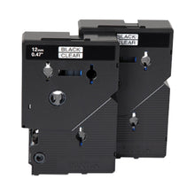 Load image into Gallery viewer, TC Tape Cartridges for P-Touch Labelers, 0.47" x 25.2 ft, Black on Clear, 2/Pack
