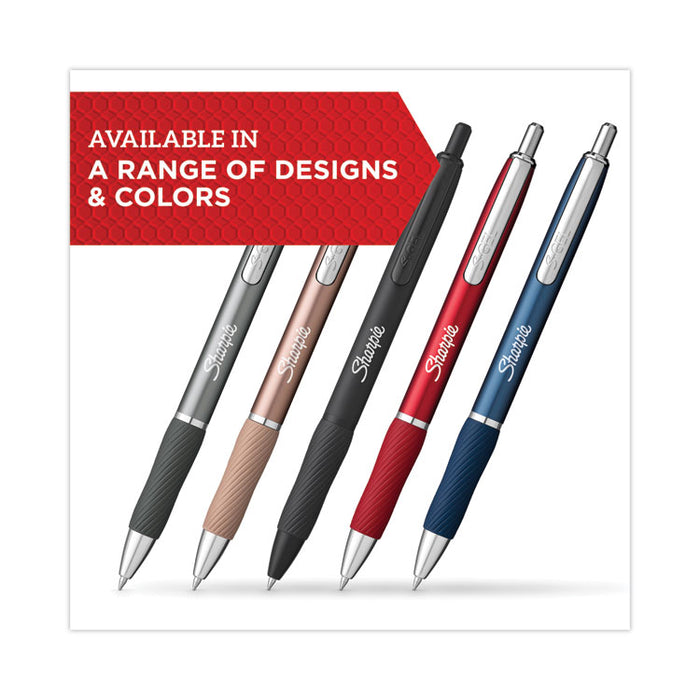 S-Gel Premium Metal Barrel Gel Pen, Retractable, Medium 0.7 mm, Black Ink, Black Barrel, Dozen