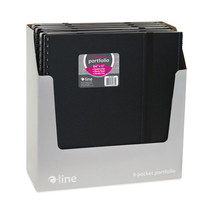 Eight-Pocket Portfolio with Security Flap, Polypropylene, 8.5 x 11, Black/White
