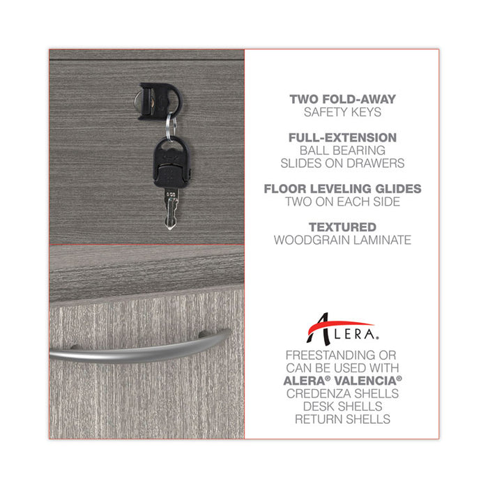 Alera Valencia Series Full Pedestal File, Left or Right, 2 Legal/Letter-Size File Drawers, Gray, 15.63" x 20.5" x 28.5"