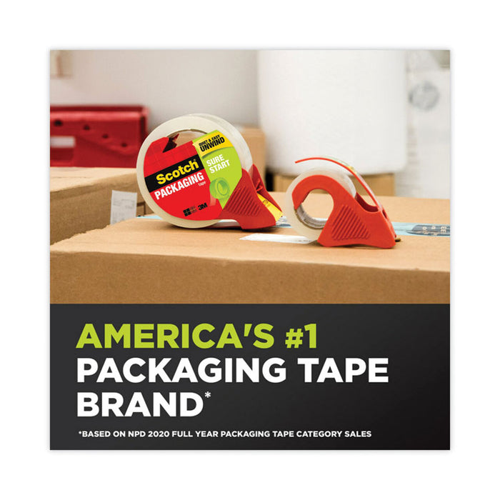 Sure Start Packaging Tape with Dispenser, 1.5" Core, 1.88" x 22.2 yds, Clear