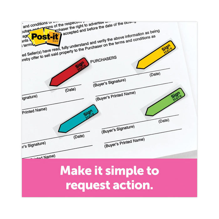 Arrow Message 0.5" Page Flags w/Dispensers, "Sign Here", Asst Primary, 30 Flags Dispenser, 4 Dispensers/Pack
