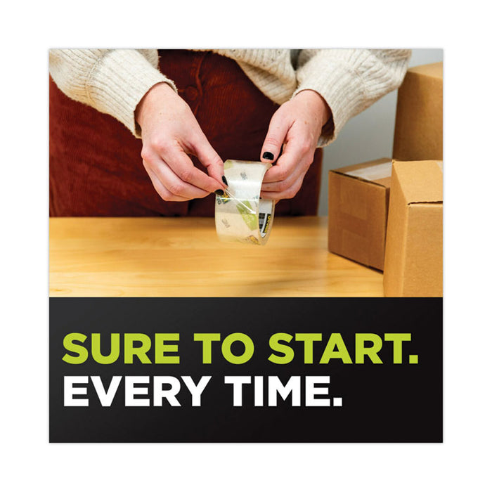 Sure Start Packaging Tape with Dispenser, 1.5" Core, 1.88" x 22.2 yds, Clear, Gloss Finish, 6/Pack