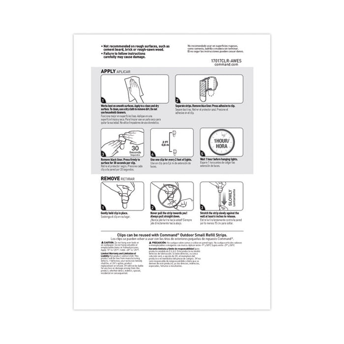 All Weather Hooks and Strips, Small, Plastic, Clear, 16 Clips and 20 Strips/Pack