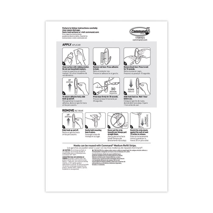 General Purpose Designer Hooks, Medium, Plastic, White, 3 lb Capacity, 50 Hooks and 50 Strips/Carton