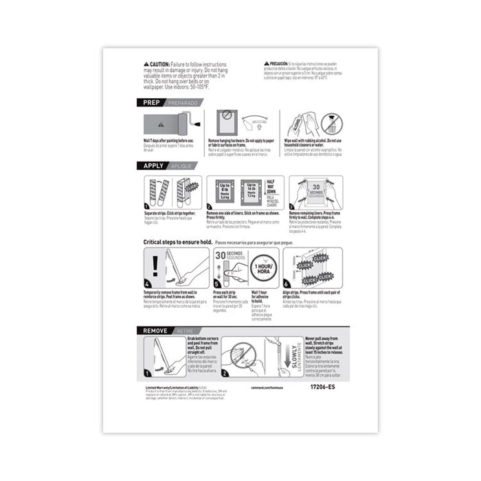 Damage-Free Hanging Picture Hanging Strip Pairs, Holds Up to 4 lb, Large: 0.75" x 3.65", White, 4/Pack