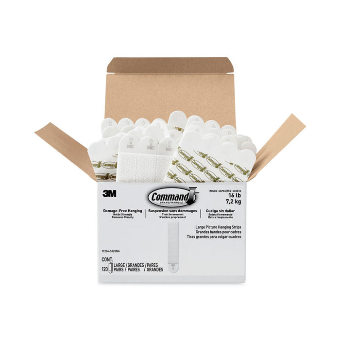 Damage-Free Hanging Picture Hanging Strip Pairs, Holds Up to 3.75 lb, Large: 0.75" x 3.65", White, 120/Pack