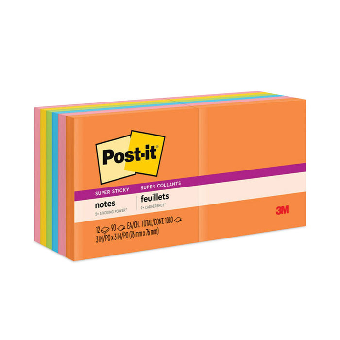 Pads in Energy Boost Collection Colors, 3" x 3", 90 Sheets/Pad, 12 Pads/Pack