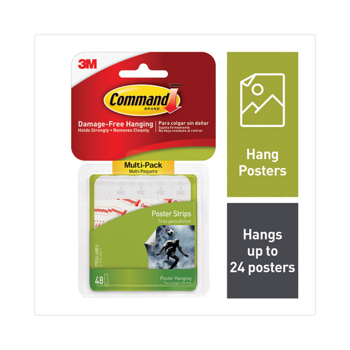 Poster Strip Pairs Value Pack, Holds Up to 1 lb, 0.63" x 1.75", White, 48/Pack
